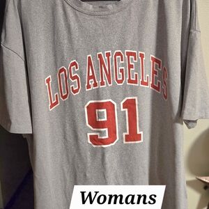 SHEIN Gray Short Sleeve Tee with Red Los Angeles 91 Print